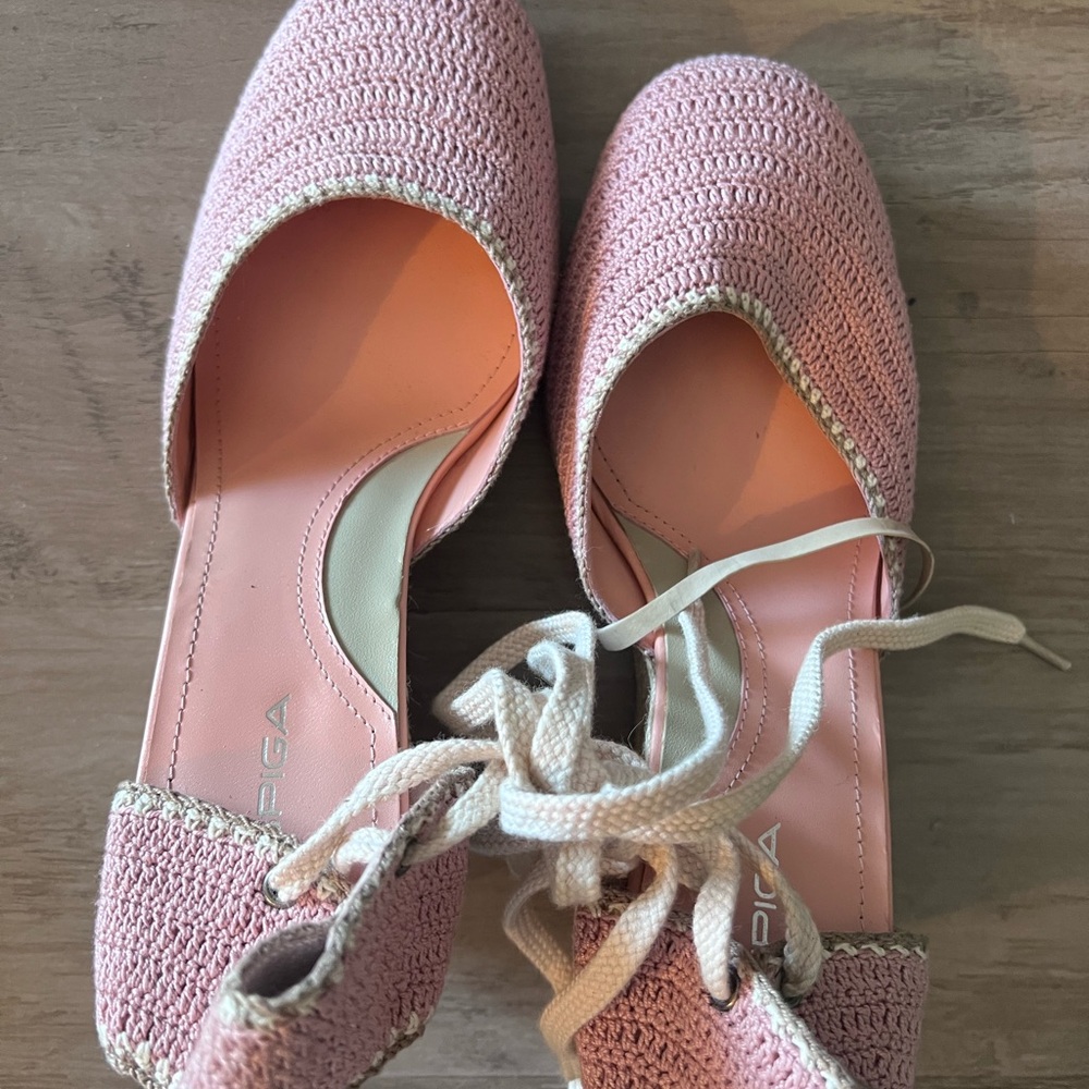 Via Spiga Pink Crochet Espadrilles